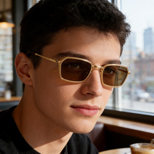 Lunettes de soleil carrées KSL-98494 pour hommes, protection UV400, monture légère en plastique et métal, pare-soleil classe 2, branches noires en alliage de zinc à ressort - Product Image 2