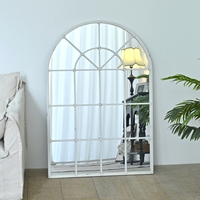 Espejo Metálico Arqueado Blanco Envejecido Hecho a Mano de 31.89" de Ancho x 46.46" de Largo, Espejo Metálico con Diseño Rústico de Ventanas