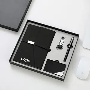 Luxury Corporate Gift Set Custom Logo Notebook Roller Pen Card Holder Key Chain Note Book Gift Set With Card Holder