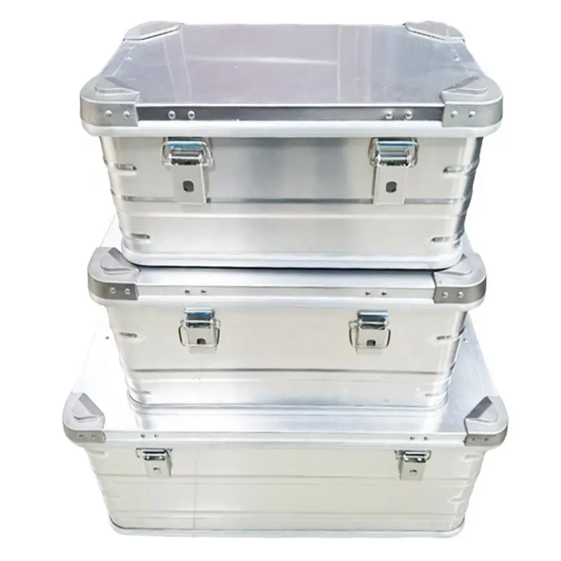 Custodia per cassetta degli attrezzi resistente in alluminio contenitori per campeggio all'aperto impilabili organizer per il trasporto