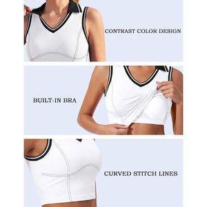 FOXA Womens Golf <b>Polo</b> Tank <b>Top</b> Built In Bra <b>White</b> Color Block Collared Sporty Workout Shirt Breathable Quick Dry - Product Image 4