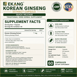Extrait de Ginseng Fabriqué aux États-Unis, Complément Herbal à Libération Rapide, Sans OGM, Sans Gluten, 60 Capsules, Capsules à Marque Privée - Product Image 2