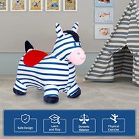 Cheval rebondissant bleu zèbre en peluche pour tout-petits-Jouet gonflable de trémie de cheval rebondissant, tour sur l'animal de rebond