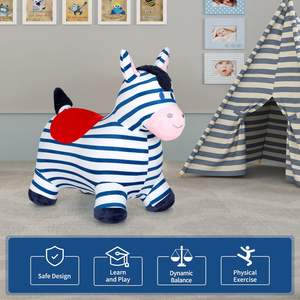 बाउंसी हॉर्स ब्लू लुश ज़ेबरा-फुलाने वाले घोड़े के होपर खिलौना, उछाल पशु पर सवारी - Product Image 5
