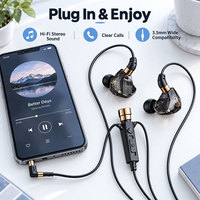 Écouteurs intra-auriculaires filaires 3,5 mm avec transducteur dynamique 11 mm, son stéréo HiFi, microphone intégré, contrôle du volume coulissant, câble TPE de 1,2 m