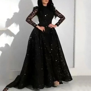 Vestido de Gala Largo para Mujer, Estilo Europeo/Americano, con Mangas Largas, Diamantes, Elegante, Ilusión de Transparencia, <span class=keywords><strong>Formal</strong></span>, de Secado Rápido - Product Image 1
