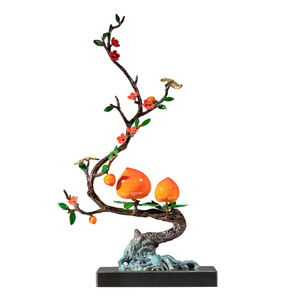 Ornement en laiton en forme de pêcher, artisanat en cuivre, décoration Feng Shui pour salon, cadeau du Nouvel An chinois - Product Image 1