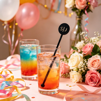Agitador de Bebidas Acrílico Personalizado con Nombre, Varilla Negra Retorcida para Bodas, Compromisos, Aniversarios y Fiestas