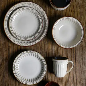 Керамическая круглая тарелка, набор посуды, новый дизайн, фарфоровый керамический обеденный набор в западном стиле, роскошный набор посуды