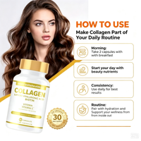 Capsules de collagène beauté marque privée pour l'éclat de la peau, le soutien des cheveux et des ongles avec biotine, vitamine C et acide hyaluronique pour adultes