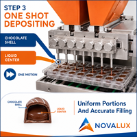 Nouvelle machine de dépose de chocolat PLC Servo 60-120KG, alimentée par prise, garantie 1 an, pour pralines, bonbons, barres et chocolats fourrés