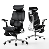 Chaise de bureau ergonomique entièrement en maille, revêtement en plastique noir, avec appui-tête 3D réglable en hauteur et en profondeur, repose-pieds et soutien lombaire