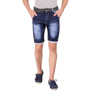 Shorts en jean vintage délavé pour homme, coupe oversize personnalisée, en coton, longueur genou, taille élastique, imprimé tissé, taille mi-haute, effet vieilli - Product Image 1