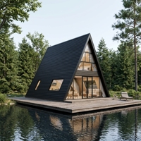 Unité de villégiature modulaire de luxe, maison à ossature triangulaire, structure en acier léger, design moderne, résistante aux tremblements de terre et au vent