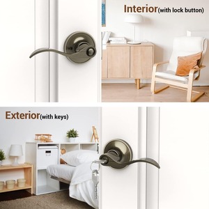 Maniglia per Porta in Ottone Anticato Stile Moderno Ondulato con Chiave, Serratura Robusta in Lega di Zinco per Interni ed Esterni, Ideale per Camera da Letto e Bagno - Product Image 5