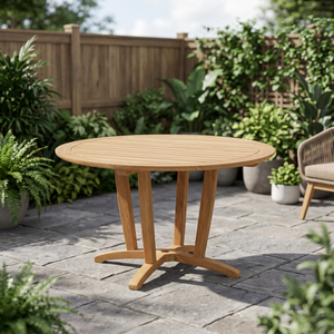 Round Solid Wood Teak Dining <b>Table</b> with <b>Umbrella</b> Hole Modern Design Stable Base for Indoor Outdoor Use 6 Seater Assembled - Product Image 3