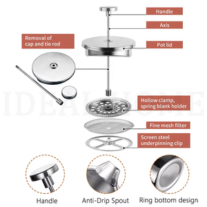 Cafetière à piston double paroi 34 oz avec revêtement gris et logo personnalisé, en <span class=keywords><strong>acier</strong></span> inoxydable 304 - Product Image 4