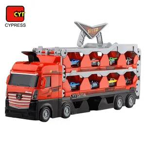 Toy Car Transporter Launch Vehicle Track Storage Carrier Truck Toy Set With 6 Piece Metal Racing Car