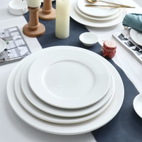 Assiette Plate en Porcelaine Céramique Émaillée Blanche, Compatible Micro-ondes, Motif Uni, Design Moderne, pour Plats Occidentaux, Os et Steak, Extra