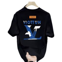T-shirt d'été ample pour homme en coton à fibres longues, respirant, à manches courtes, imprimé dessin animé, style streetwear