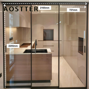 <span class=keywords><strong>Porte</strong></span> <span class=keywords><strong>coulissante</strong></span> en verre et aluminium sans rail AOSTTER avec roulettes suspendues de qualité supérieure, système de sécurité anti-oscillation, cloison en verre - Product Image 2