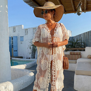 Traje de baño Ropa de protección solar Costura de encaje hueco Cárdigan europeo y americano Blusa de bikini de <span class=keywords><strong>playa</strong></span> exterior de longitud media - Product Image 3