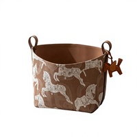 Panier de rangement pour linge domestique à grande capacité, en cuir imprimé rétro à motif cheval, fabriqué en Chine