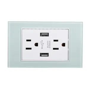 118 New Design White Glass Plate wall socket US 6 pin with 2 USB Type A 6 Pole double 3 Pole Socket Home Use