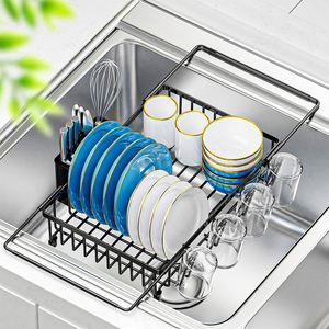 Étagère de cuisine extensible pour bols au-dessus de l'évier - Grande capacité avec porte-gobelets et plateau de drainage - Product Image 1