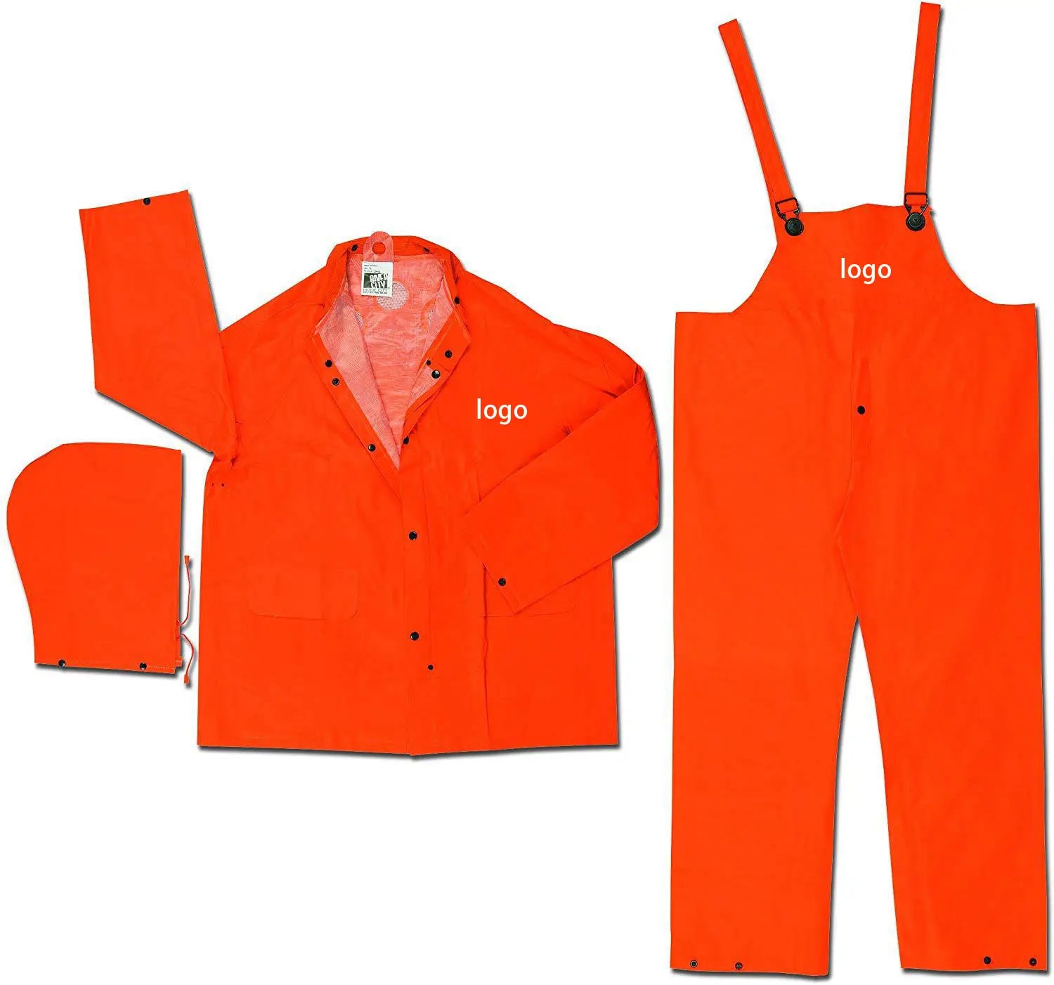 Custom Detachable Hat PVC Suit Worker Suspenders Split Jacket and Dungarees Waterproof Orange Raincoats for Adults Summer Stand