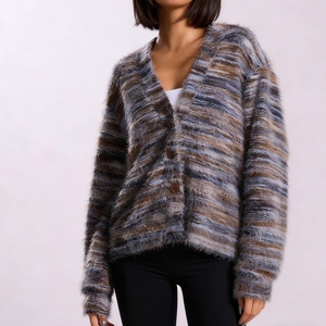 Women's New Arrival Vintage Fashion Deep V-Neck Design Fuzzy Long-Sleeve <b>Cardigan</b> <b>Sweater</b> Fashion - Product Image 5