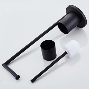 Porte-papier toilette sur pied en acier inoxydable 304 noir avec brosse WC pour salle de bain - Product Image 5