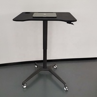 Bureau d'ordinateur moderne en métal réglable en hauteur pneumatique mobile avec porte-gobelet et table d'appoint de canapé