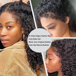 Parrucche di capelli umani ricci afro kinky 4C con bordi naturali, frontale in pizzo HD 13x4 <span class=keywords><strong>trasparente</strong></span> senza colla, all'ingrosso, prodotte in fabbrica - Product Image 4
