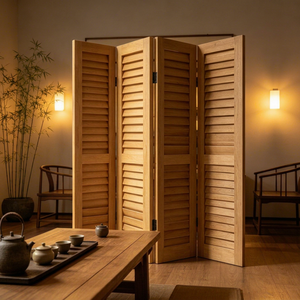 Separador de Habitaciones Plegable de Madera, 4 Paneles, Hecho a Mano, Estilo Zen Asiático, Estructura de Marco Opaco Plegable, Marca EFS Binh Duong - Product Image 1