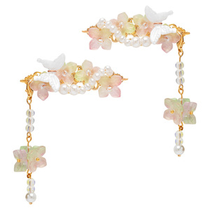 Pinzas para el cabello de estilo antiguo para niñas, accesorios para el cabello tradicionales con borlas Hanfu, lindas pinzas con mariposas y flores, pinzas laterales retro. - Product Image 5