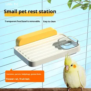 Plateforme de repos et de jeu transparente pour oiseaux, perroquets, souris, sugarcanes, furets, hamsters, avec branche fleurie et marchepied pour animaux de compagnie - Product Image 5