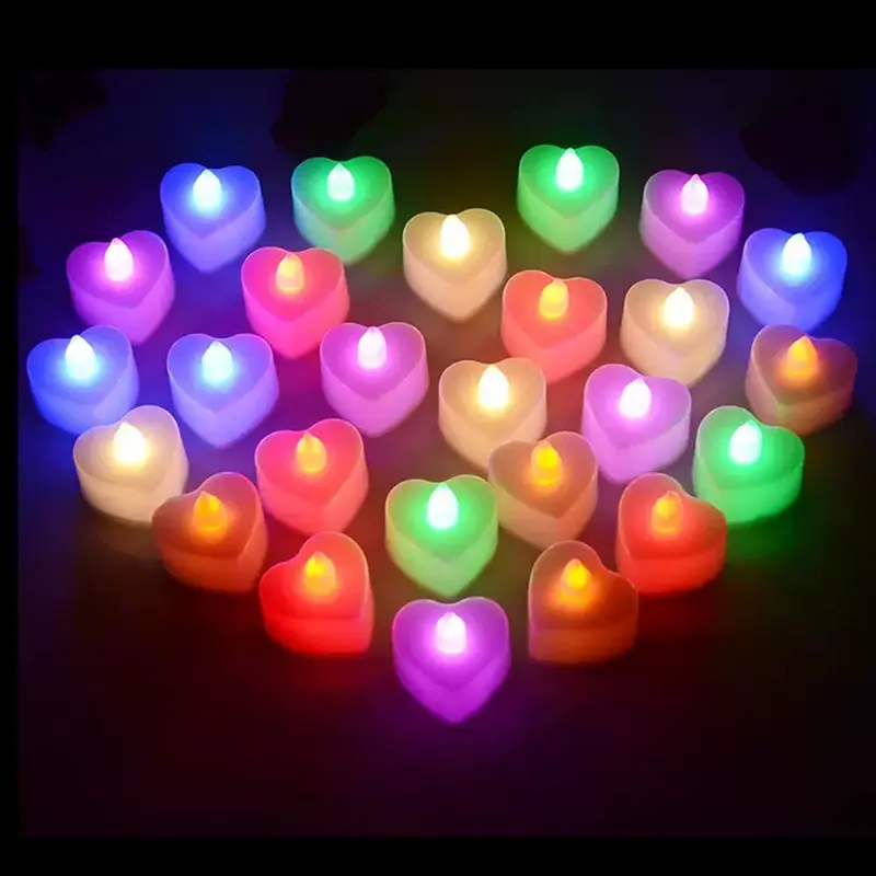 Bougies électroniques lumineuses en forme de cœur, bougies d'amour colorées de noël, saint-valentin, Halloween, pâques, bougies électriques à LED