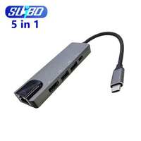 SUIBO Hub USB 3.0 Tipo-C 5 en 1 de Alta Velocidad 5Gbps / Carcasa para Disco Duro LAN, Estación de Acoplamiento de Aleación de Aluminio para Oficina