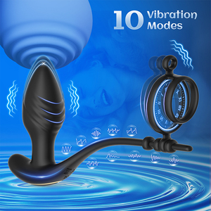 Анальный вибратор с дистанционным управлением, 10 режимов вибрации, массажер простаты с замедляющим кольцом, мужской анальный вибратор-игрушка - Product Image 2