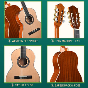 Guitare classique de haute qualité guitare en épicéa débutant adulte guitare acoustique jaune orange - Product Image 5