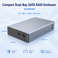 Carcasa de Aluminio para Disco Duro SATA RAID de Doble Bahía de 2.5 Pulgadas, 5Gbps USB3.0 Tipo-C, RAID0/1/JBOD/SPAN