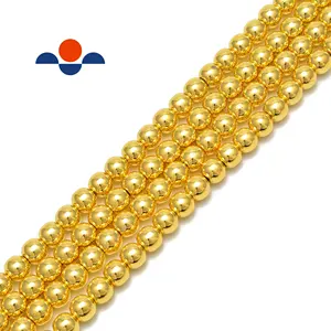 Grosir Manik-manik Bulat Halus Emas Metalik Perak Manik-manik Hematit untuk Membuat Perhiasan Gelang Liontin 2Mm 4Mm 6Mm 8Mm 10Mm