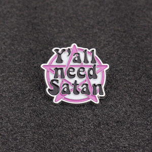 Pink Star Pattern Design, einzigartiges gotisch inspiriertes Mode accessoire, auffälliges 'Y'all need Satan' Jewelry Pin - Product Image 5