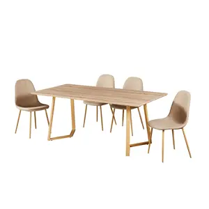 Mesa de madera a juego con patas de metal y sillas, muebles de comedor, color perfecto, nuevo diseño