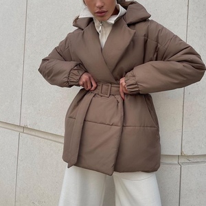 Manteau en coton uni pour femme, nouvelle collection hiver, col épais, taille cintrée, tendance - Product Image 6