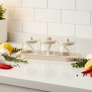 <span class=keywords><strong>Set</strong></span> di 3 Barattoli in Vetro per Condimenti, Portatili, Senza BPA, con Cucchiai e Coperchi, 300ml, Design Moderno, Contenitori per Sale e Pepe, Uso in Cucina - Product Image 6