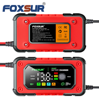 Cargador de Batería de Coche FOXSUR 12V 7A, Mantenedor de Batería Digital, Carga Rápida Inteligente para Baterías de Gel de Calcio, AGM y Plomo-Ácido