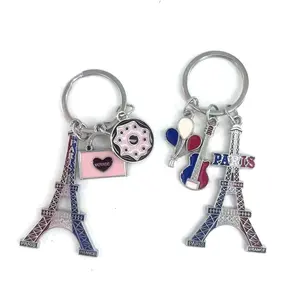 Paris high quality eiffel tower three pendants customized your own logo mini souvenir promotion gift keychain