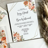 Invitación de Boda de Otoño en Papel Vellum de Lujo con Diseño Floral en Naranja Quemado y Sello de Cera